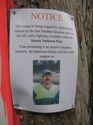 disturbing emotive logger sign with no logical basis at all